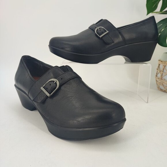 Dansko Women's Jane Black Leather Wedge Clog Size 10.5 - Picture 1 of 9